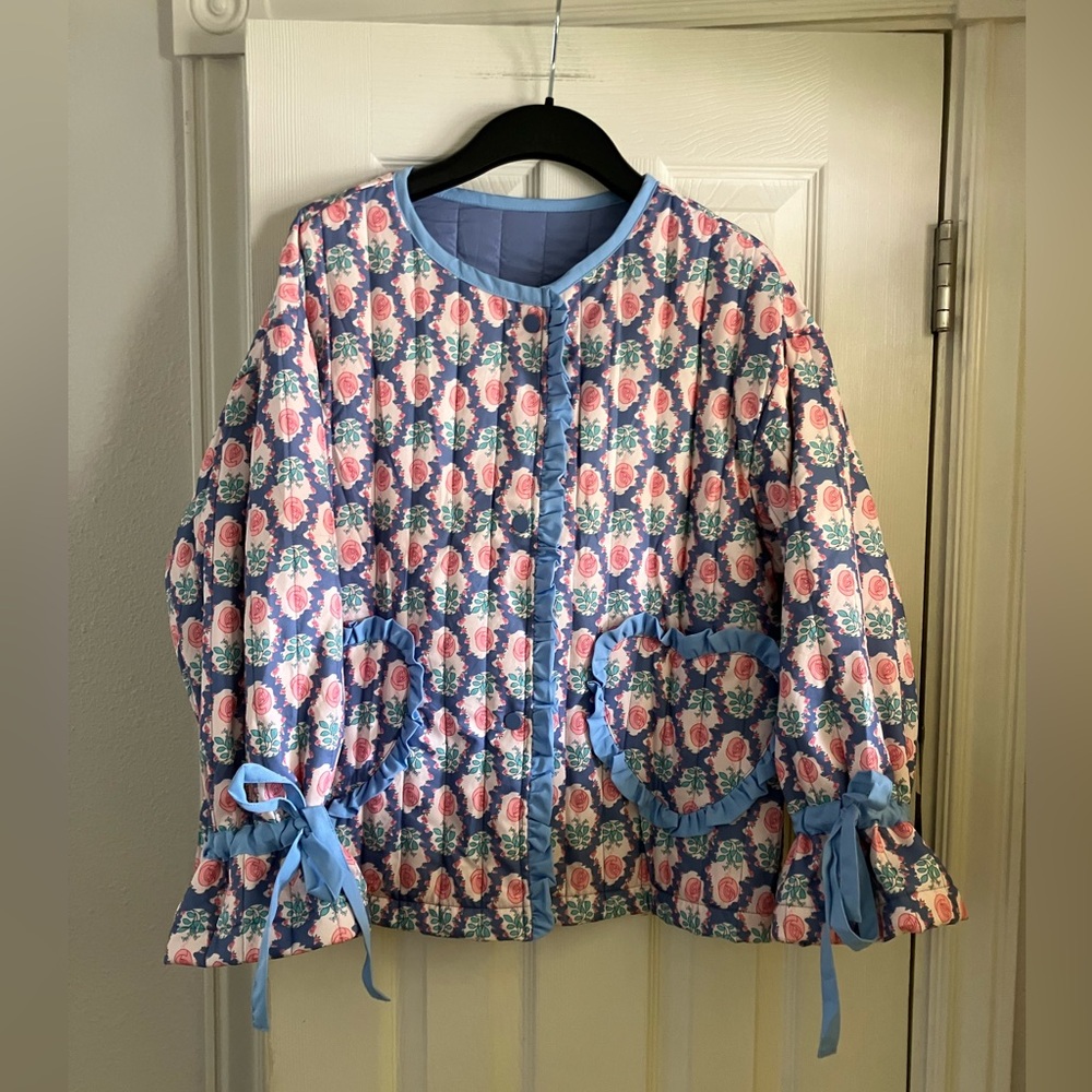 Floral Layna Jacket Quilted Heart Pockets Bow